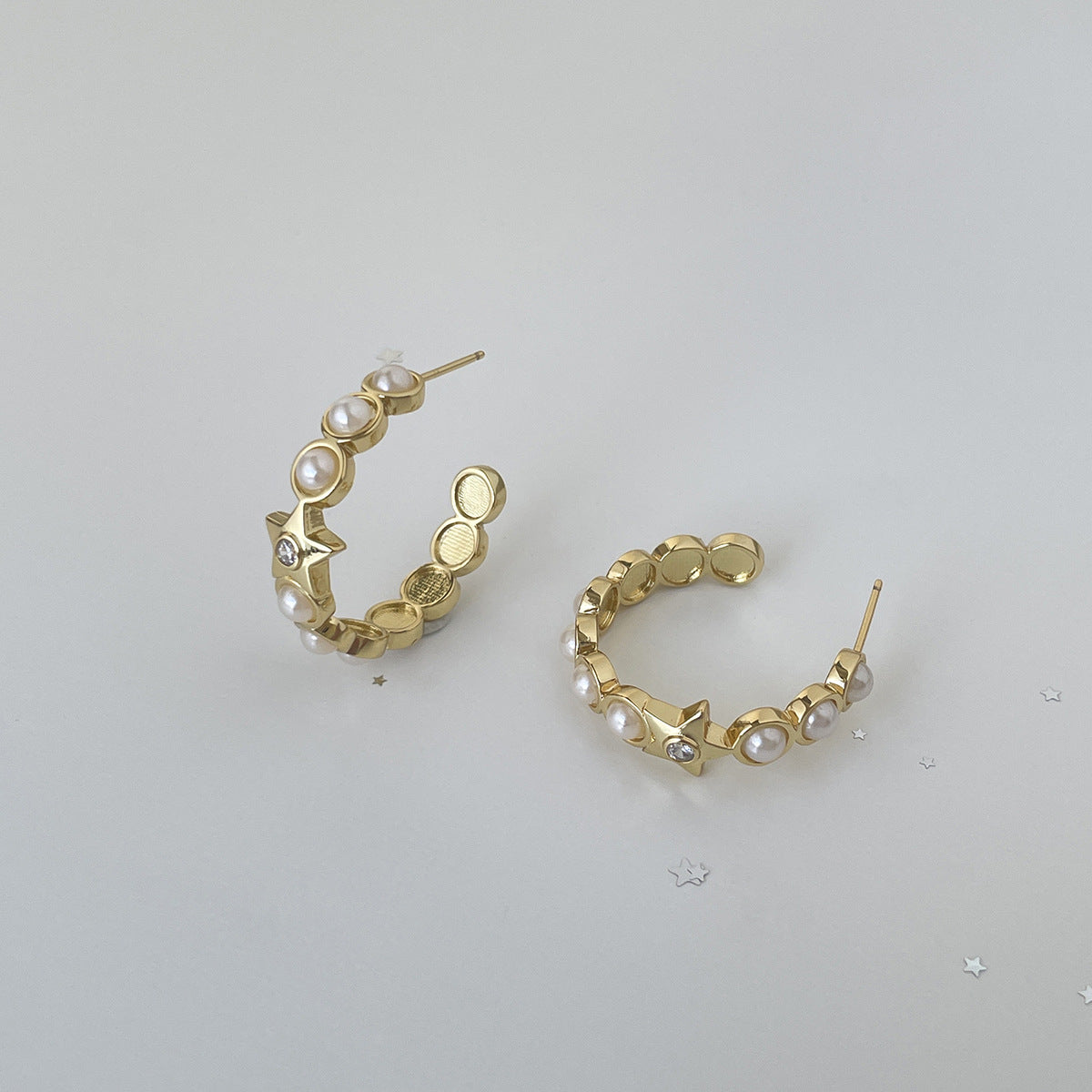 A관 - 925 은침 진주 별 큐빅 C형 귀걸이 [EH-4113] 25.10-5