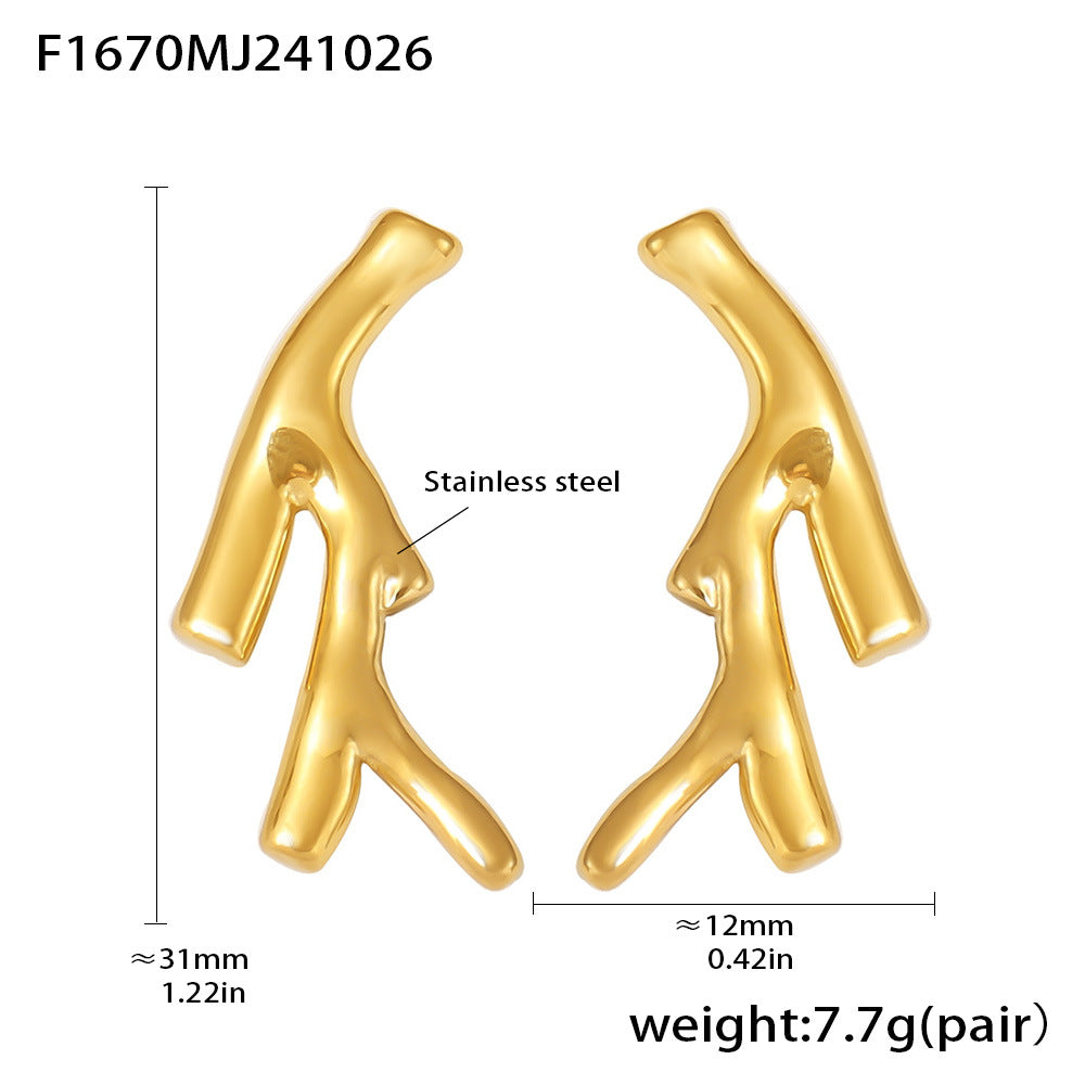 D관 - 생명 나무 가지 비정형 변색 방지 스테인리스 스틸 PVD 18K 도금 귀걸이 [F1670-F1674] 24.11-1