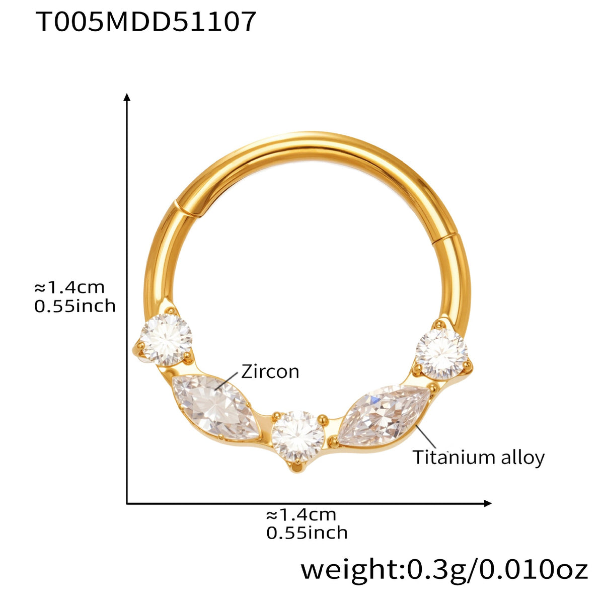 D관 - 티타늄 합금 스틸 큐빅 심리스 링 코 피어싱 [T001] 25.11-2