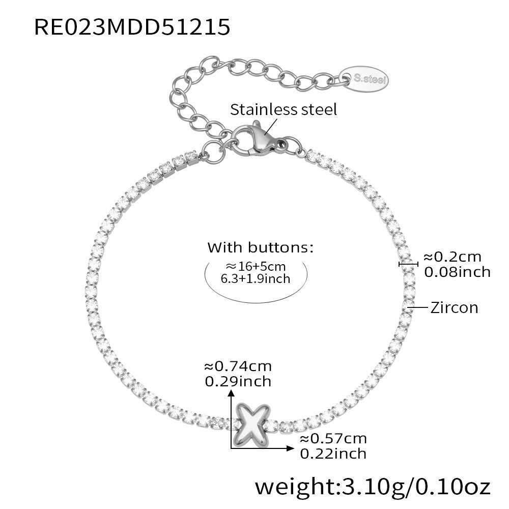 D관 - 스테인리스 스틸 18K 도금 알파벳 큐빅 팔찌 [RE023] 25.12-3