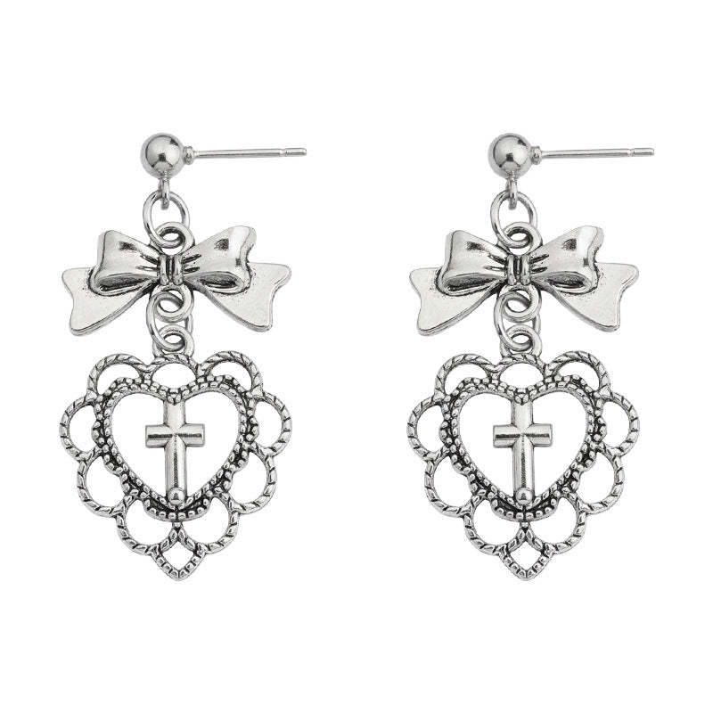 C관 - 리본 레이스 하트 925 은침 귀걸이 [7206] 25.12-2