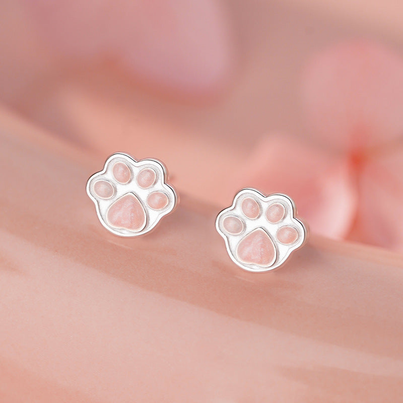 B관 - 999 실버 고양이 발바닥 모양 귀걸이 [YC3004E_1] 25.11-3