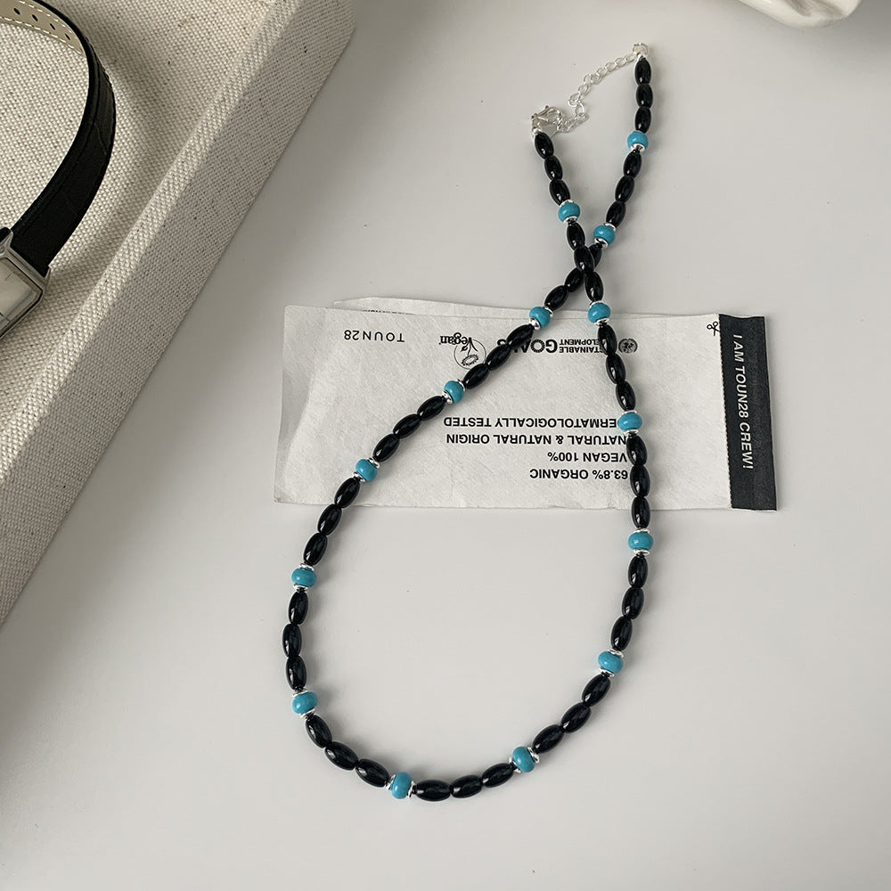 A관 - 925 실버 쌀알 흑마노 터키석 비즈 팔찌 목걸이 [SG37] 25.10-3