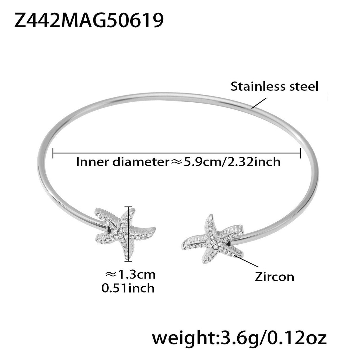 D관 - 18K 도금 스테인리스 스틸 큐빅 물고기 불가사리 오픈형 팔찌 [Z440-Z441] 25.06-4