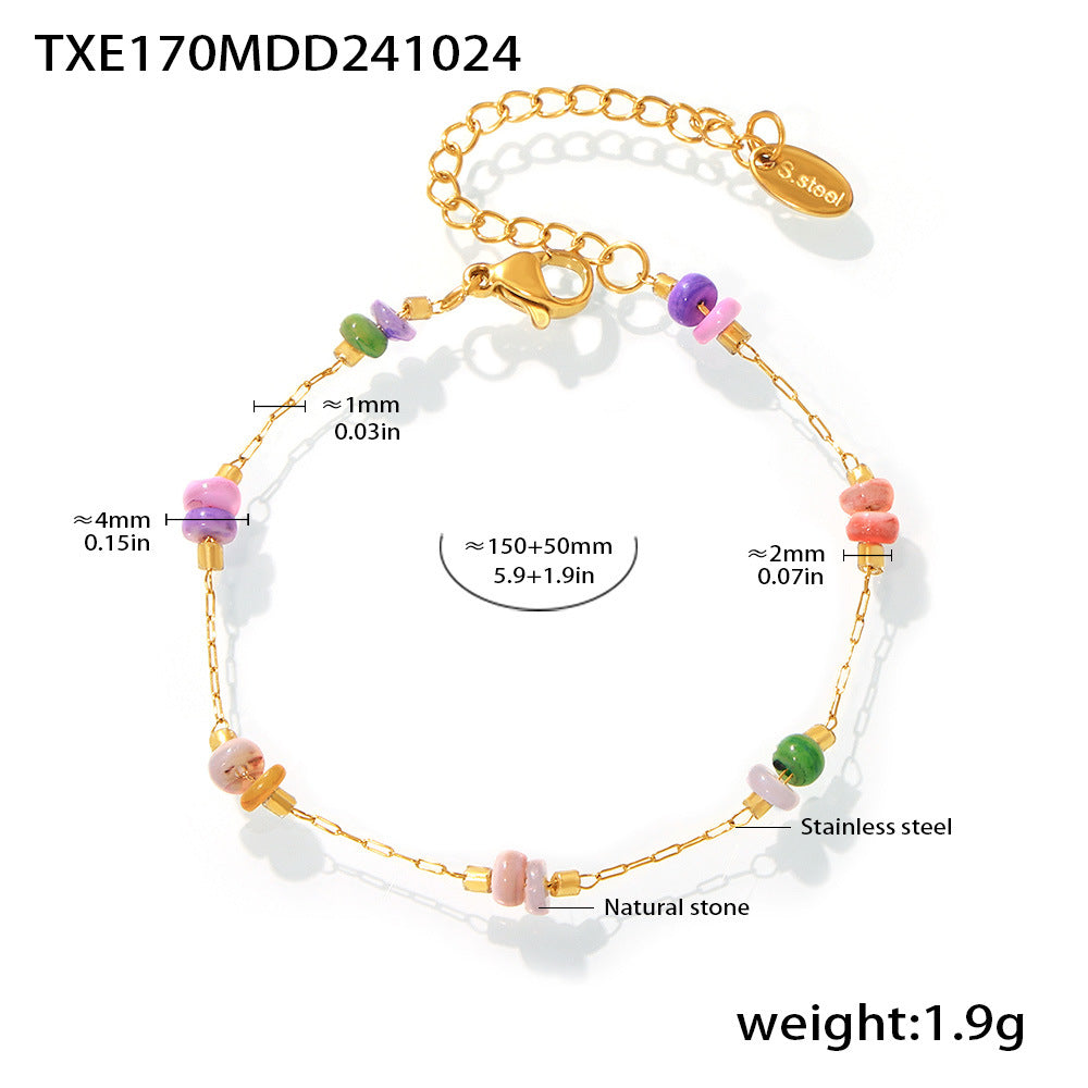 D관 - 컬러 천연석 캐주얼 럭셔리 스테인리스 스틸 더블 레이어 목걸이 팔찌 [E174-P1694] 24.11-2