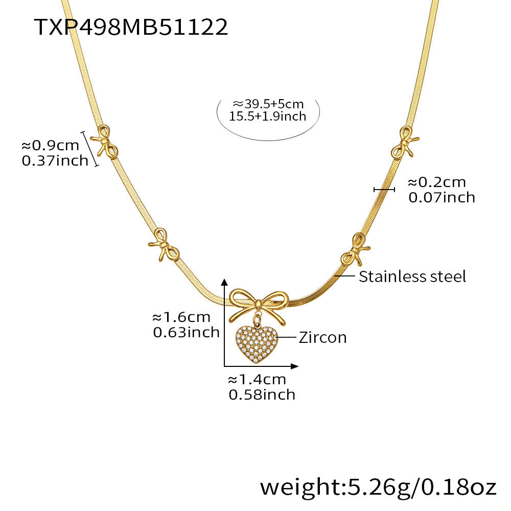 D관 - 스테인리스 스틸 리본 하트 풀큐빅 18K 도금 팔찌 목걸이 [TXP499] 25.11-4