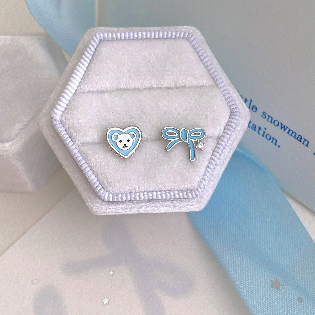 A관 - 리본 하트 곰 티타늄 스틸 피어싱 귀걸이 [EH-4191] 25.12-1