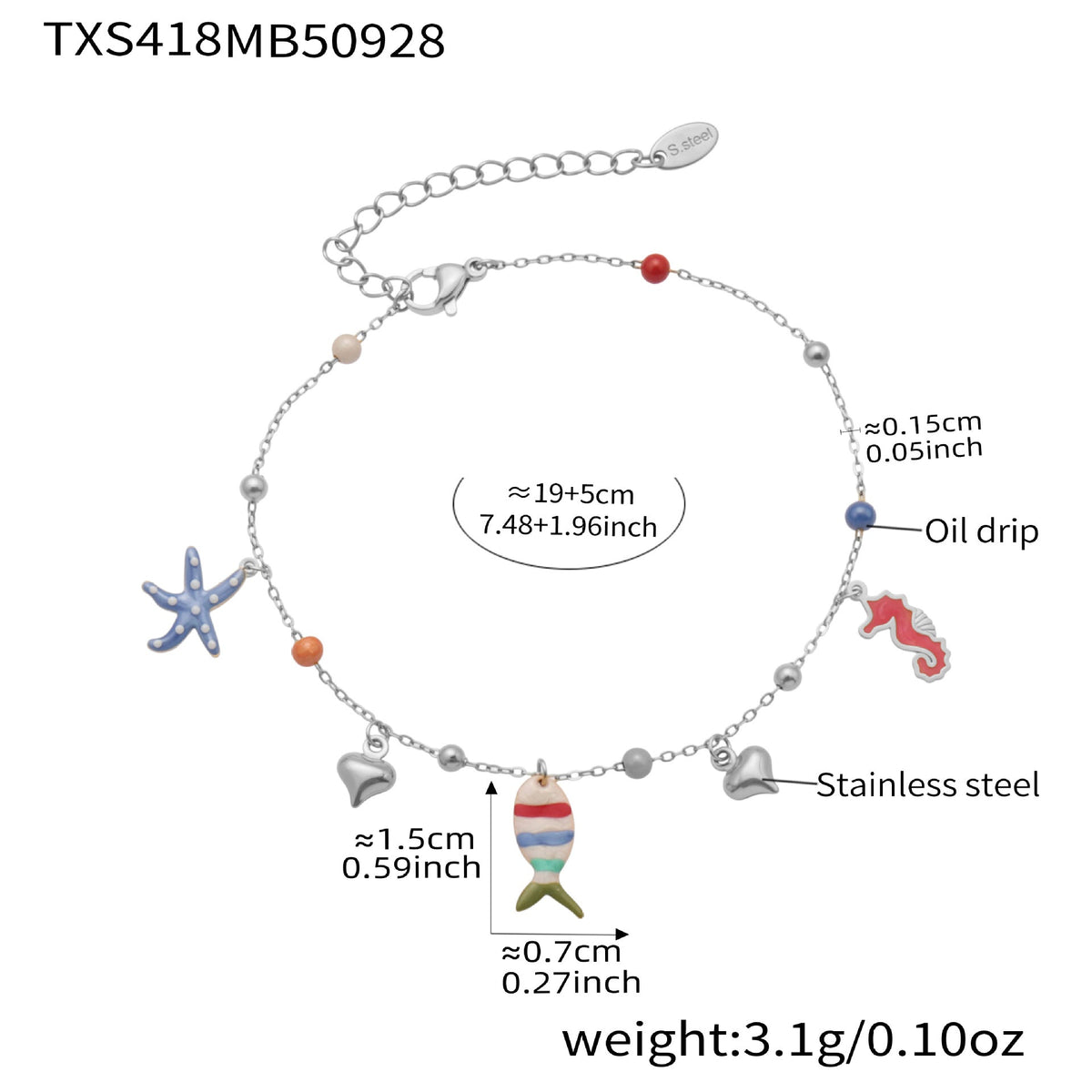 D관 - 18K 골드 도금 스테인리스 스틸 물고기 펜던트 목걸이 팔찌 발찌 [TXP418] 25.10-1