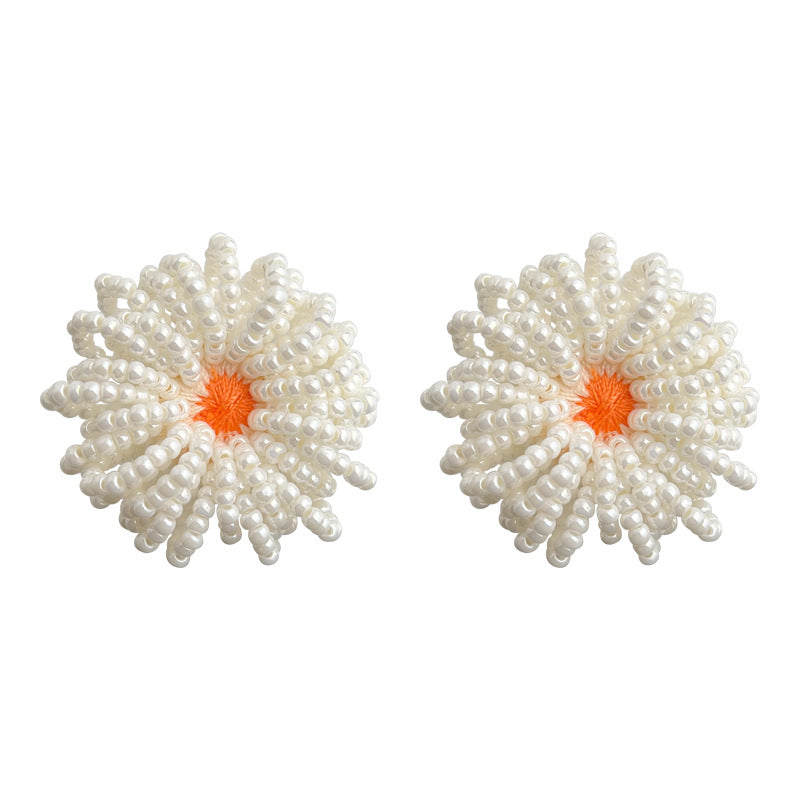 C관 - 패브릭 플라워 비즈 은침 귀걸이 [5677] 25.03-1