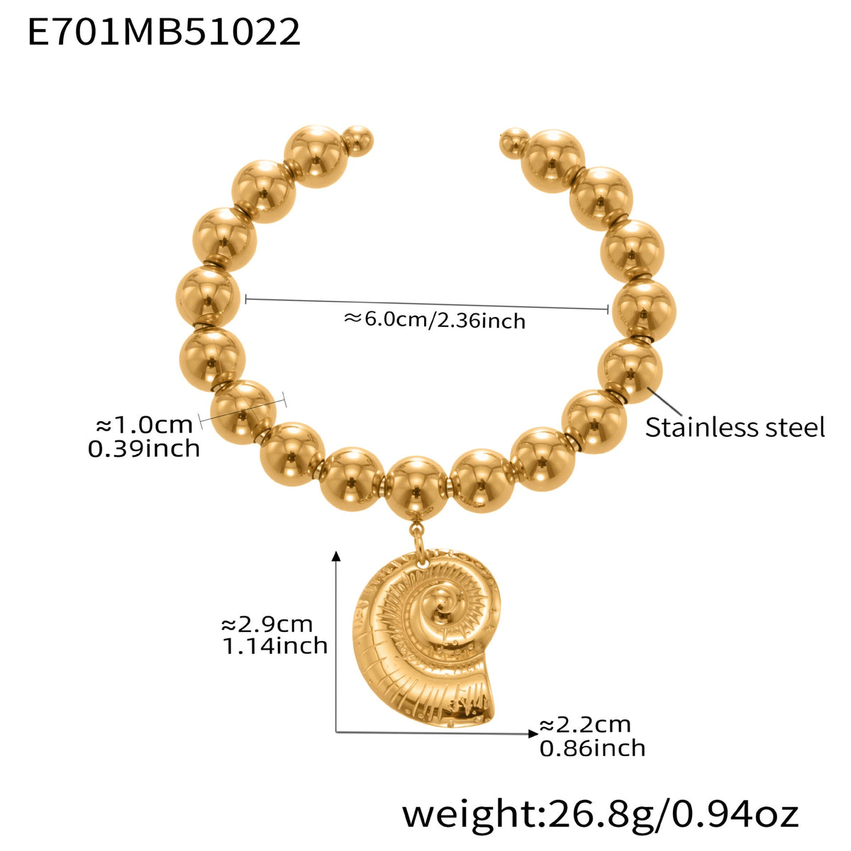 D관 - 스테인리스 18K 도금 대형 하트 펜던트 스틸볼 팔찌 [E701-E702] 25.10-5