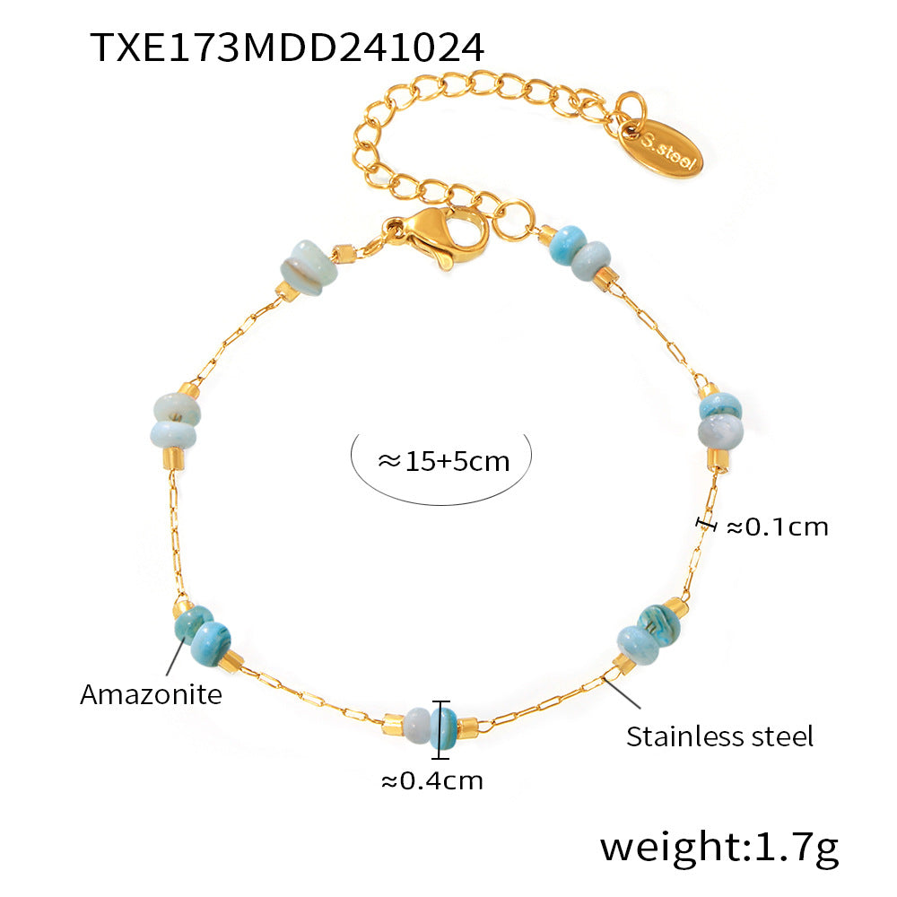 D관 - 컬러 천연석 캐주얼 럭셔리 스테인리스 스틸 더블 레이어 목걸이 팔찌 [E174-P1694] 24.11-2