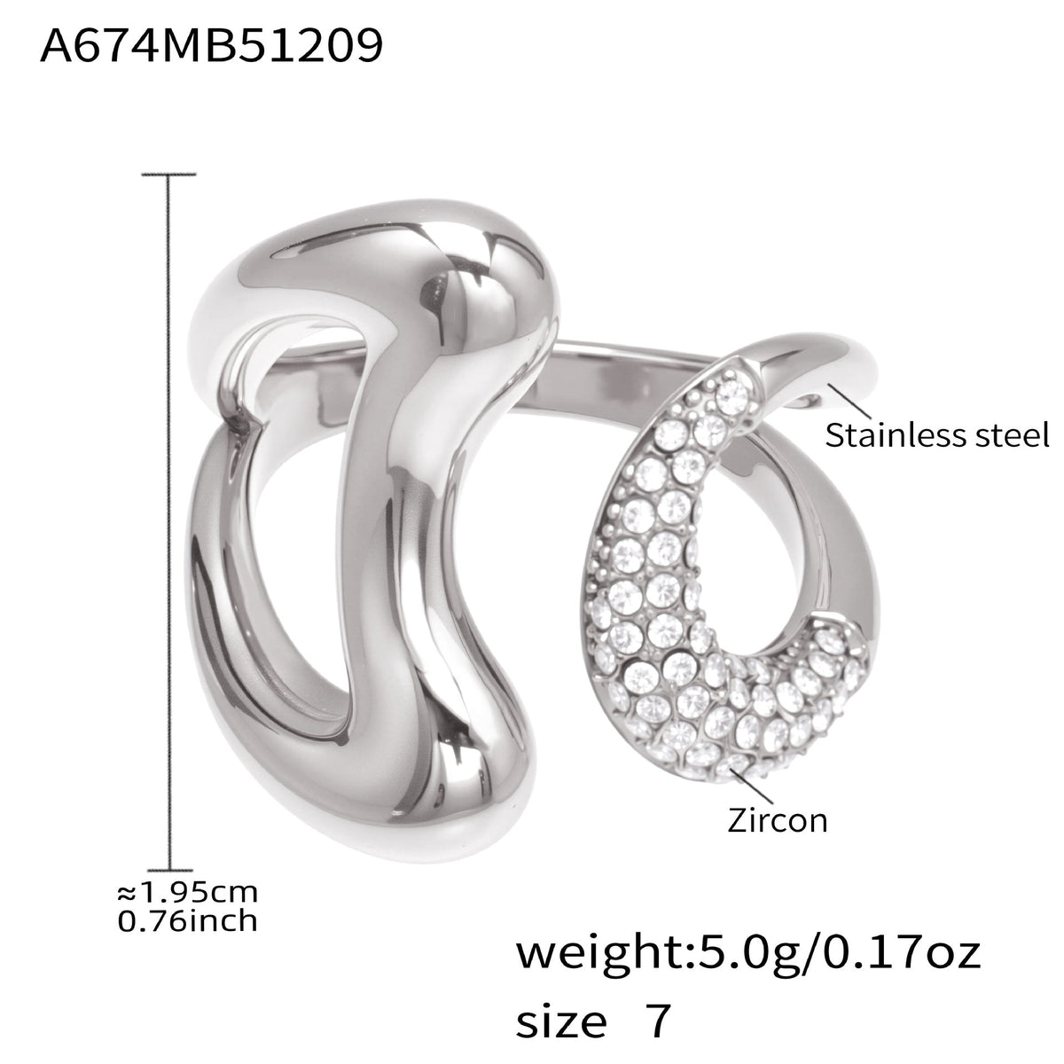 D관 - 스테인리스 스틸 18K 도금 미니 큐빅 오픈형 반지 [A382-A-A622-A674] 25.12-3