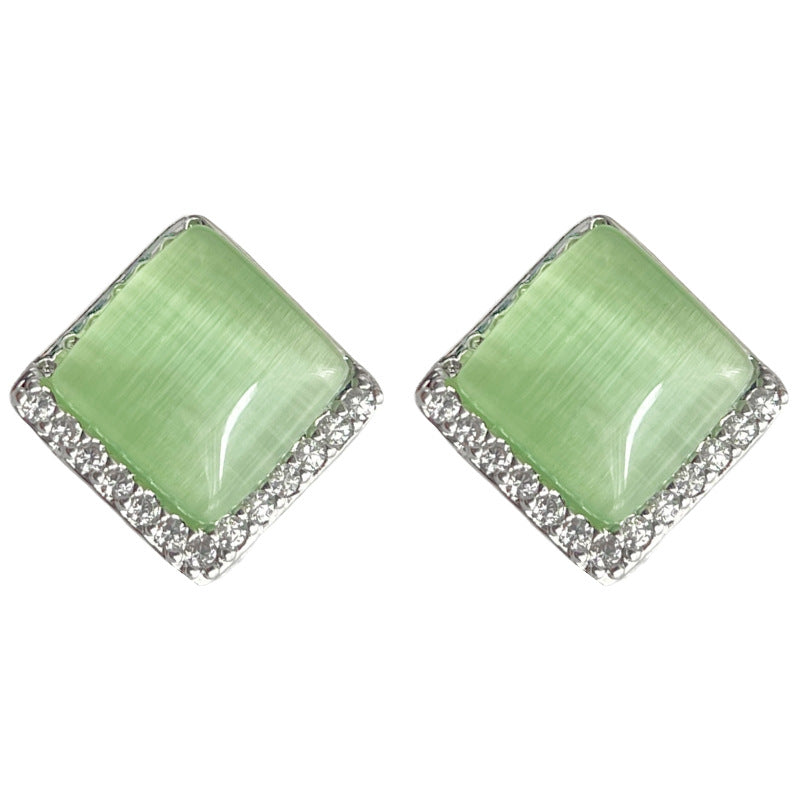 C관 - 글라스 묘안석 사각형 기하학 스윗한 심플 귀걸이 [4598] 24.07-3