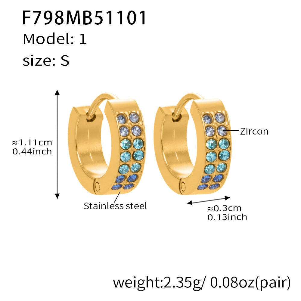 D관 - 스테인리스 18K 도금 C자형 멀티컬러 큐빅 귀걸이 [F798] 25.11-1