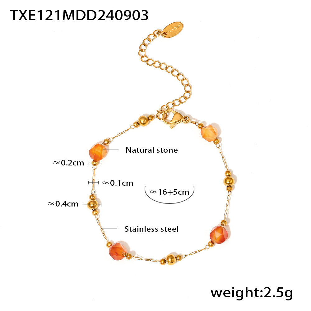 D관 - 트렌디 천연석 골드 비즈 럭셔리 스테인리스 스틸 수공 체인 러블리 팔찌 목걸이 [TXP121-TXE121] 24.09-2