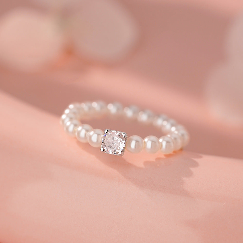 B관 - 925 실버 사각 큐빅 비즈 진주 반지 [YC5467R] 25.12-3