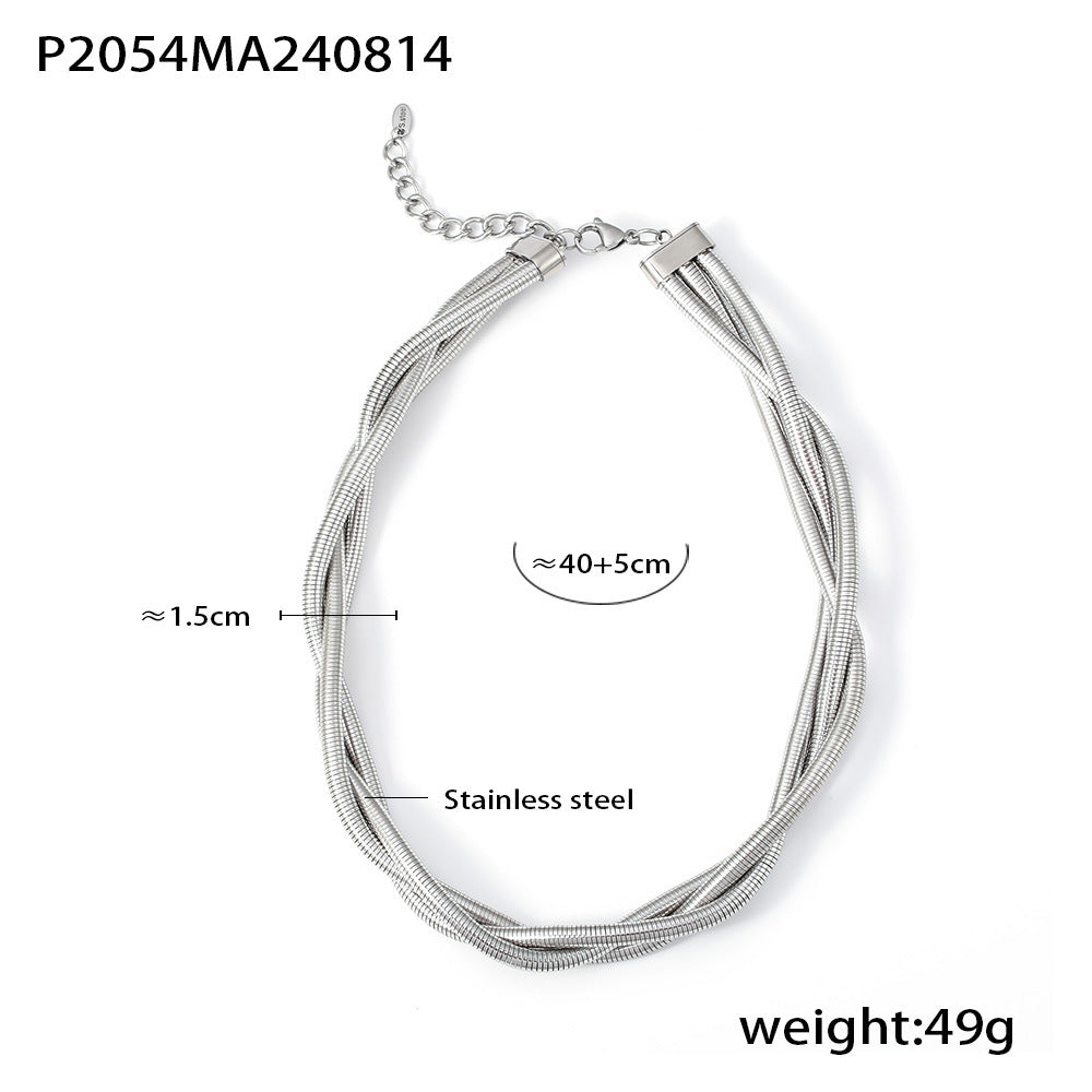 D관 - 중량감 있는 골드 삼선 꼬임 캐주얼 럭셔리 스테인리스 스틸 18K 도금 목걸이 [P2054] 24.08-4