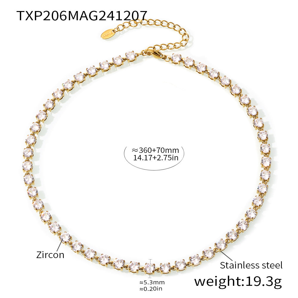 D관 - 18K 골드 도금 스테인리스 스틸 핸드메이드 5mm 컬러 큐빅 목걸이 팔찌 [TXP206-TXE206] 24.12-2