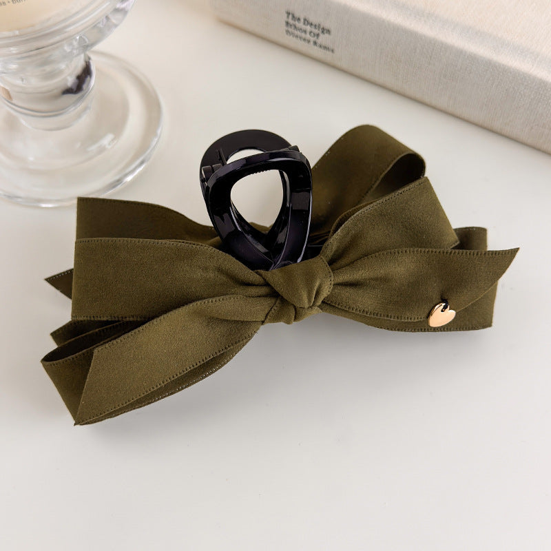 E관 - 벨벳 리본 골드 하트 포인트 대형 집게핀 [27560] 25.10-2