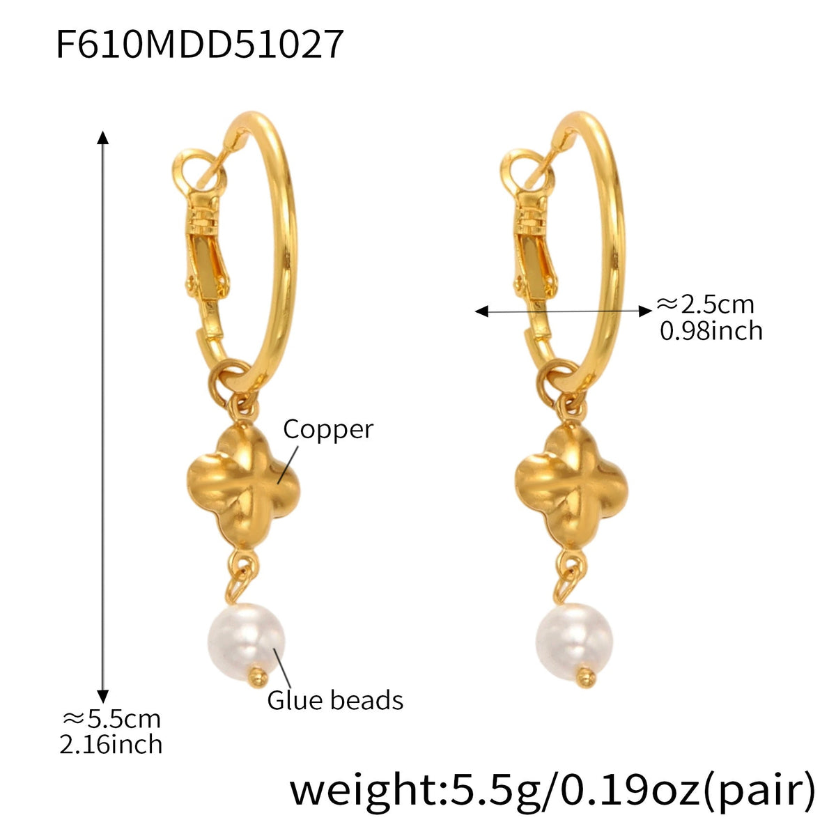 D관 - 신주 진주 클로버 펜던트 귀걸이 [F610] 25.10-5