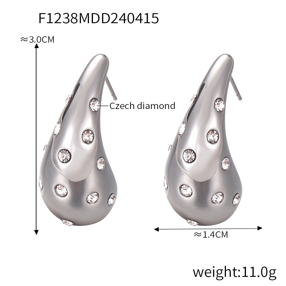 D관 - 고급 감성 볼드한 큐빅 물방울 귀걸이 티타늄 스틸 18K 도금 귀걸이 [F1238-9] 24.04-3