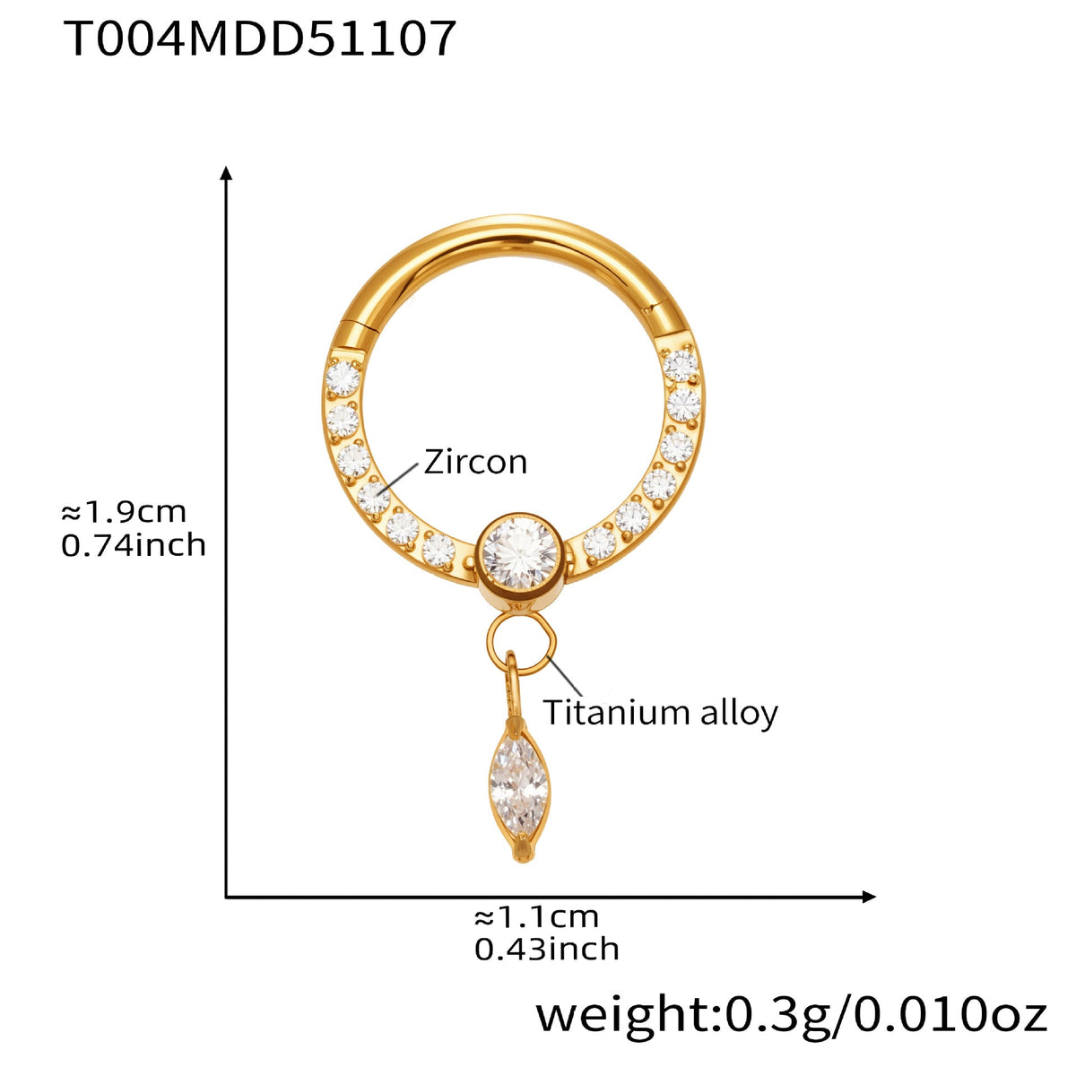 D관 - 티타늄 합금 스틸 큐빅 심리스 링 코 피어싱 [T001] 25.11-2