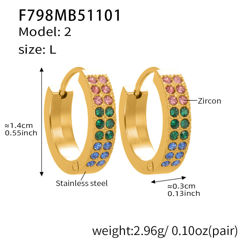 D관 - 스테인리스 18K 도금 C자형 멀티컬러 큐빅 귀걸이 [F798] 25.11-1