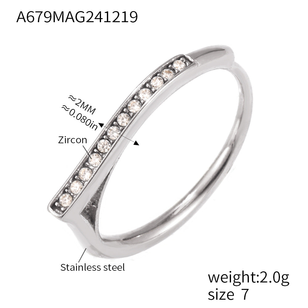 D관 - 스테인리스 스틸 18K 골드 도금 티타늄 스틸 풀 큐빅 오픈형 반지 [A679] 24.12-4