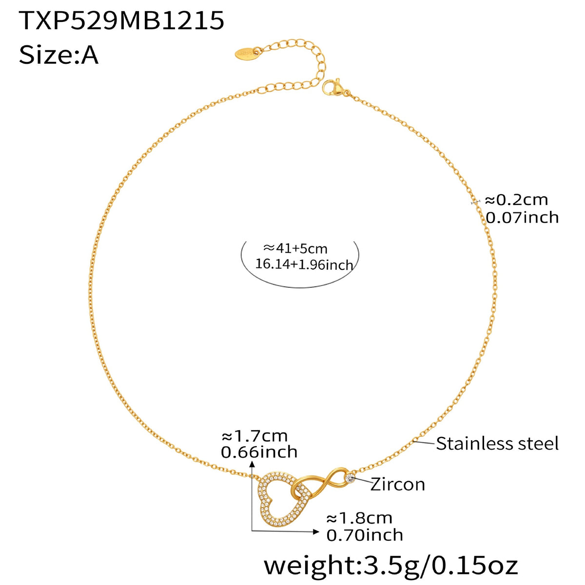 D관 - 스테인리스 스틸 18K 도금 하트 무한대 큐빅 목걸이 팔찌 [TXP529] 25.12-3