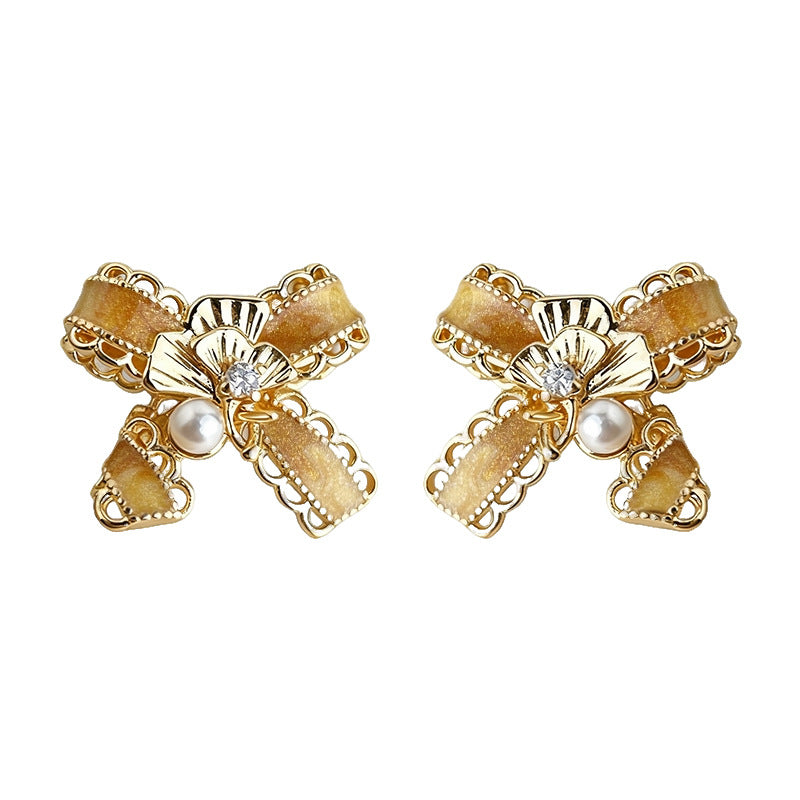 C관 - 리본 레이스 은행잎 디자인 925 은침 귀걸이 [7192] 25.12-1