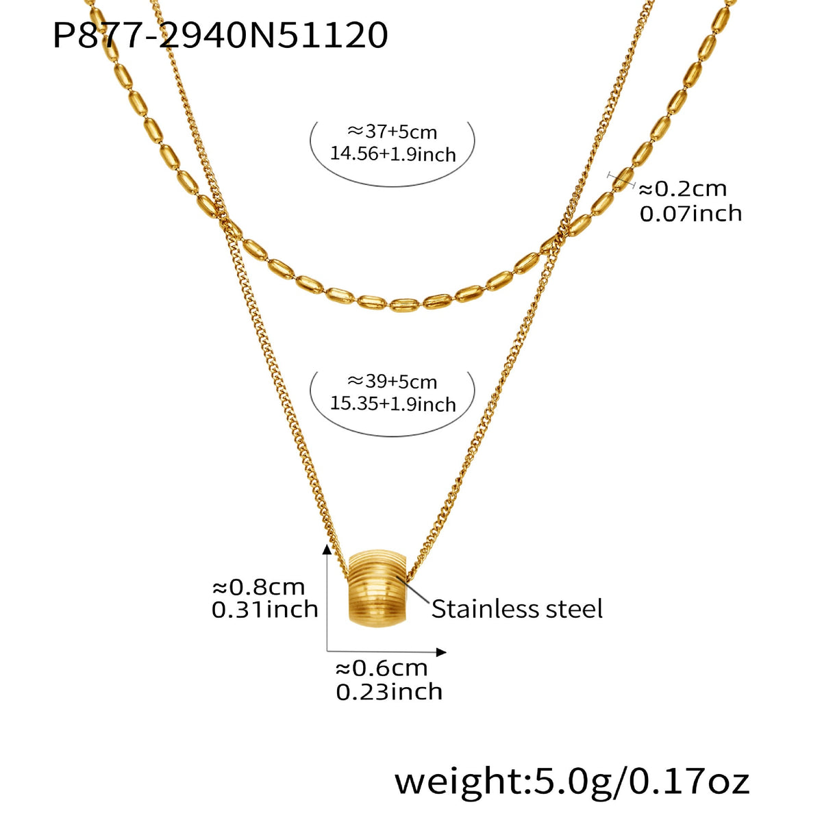 D관 - 스테인리스 스틸 더블 레이어드 18K 도금 행운 목걸이 [P877] 25.11-4