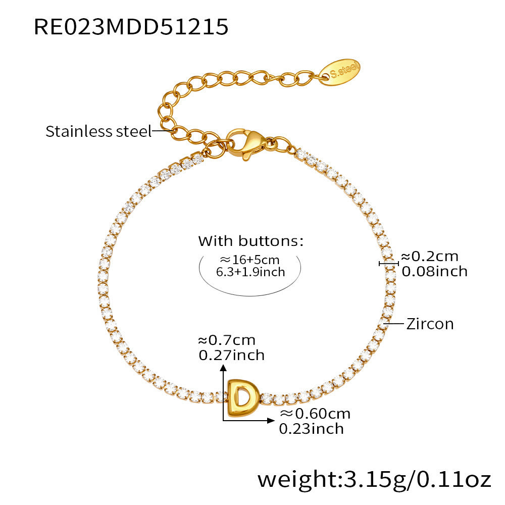 D관 - 스테인리스 스틸 18K 도금 알파벳 큐빅 팔찌 [RE023] 25.12-3