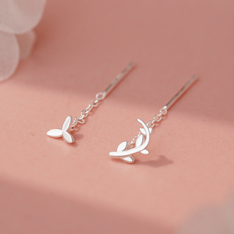 B관 - 999 실버 꽃잎 줄기 모양 드롭 귀걸이 [YC2156E_1] 25.09-4