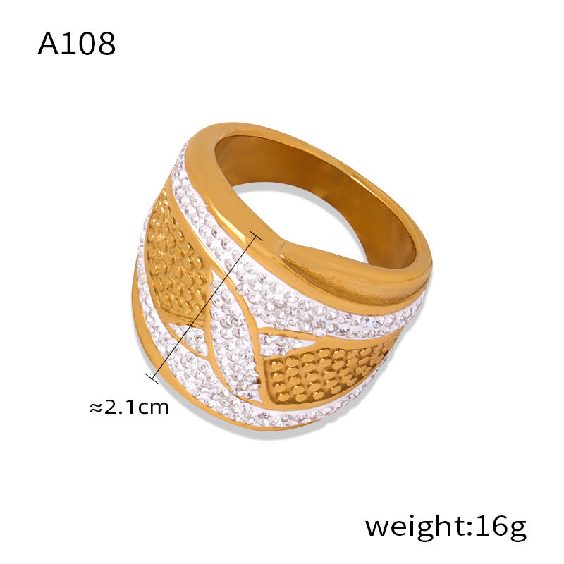 D관 - 힙합 감성 기하학 큐빅 소규모 디자인 티타늄 스틸 도금 반지 [A108] 24.04-2