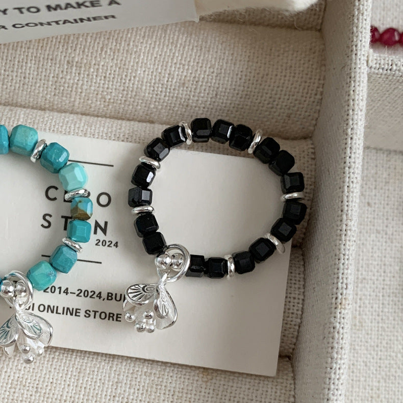 A관 - 플라워 잎사귀 복주머니 말 사과 미니 펜던트 925실버 반지 [RB] 25.11-4