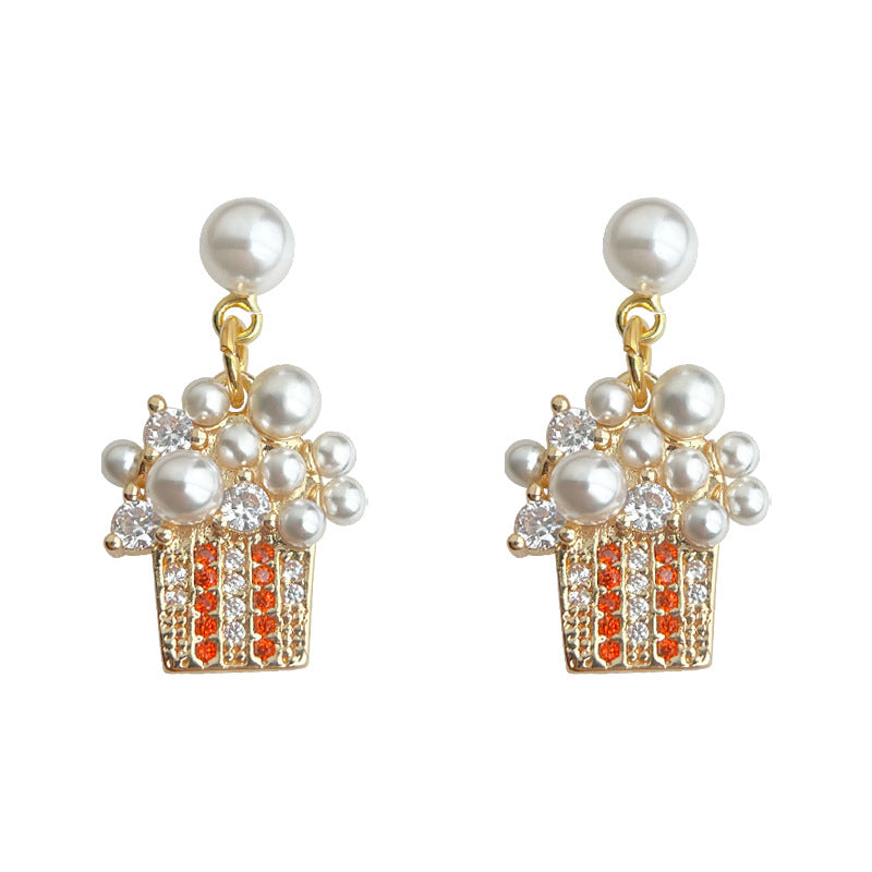 C관 - 큐빅 아이스크림 디자인 14K 도금 은침 귀걸이 [5742] 25.03-3