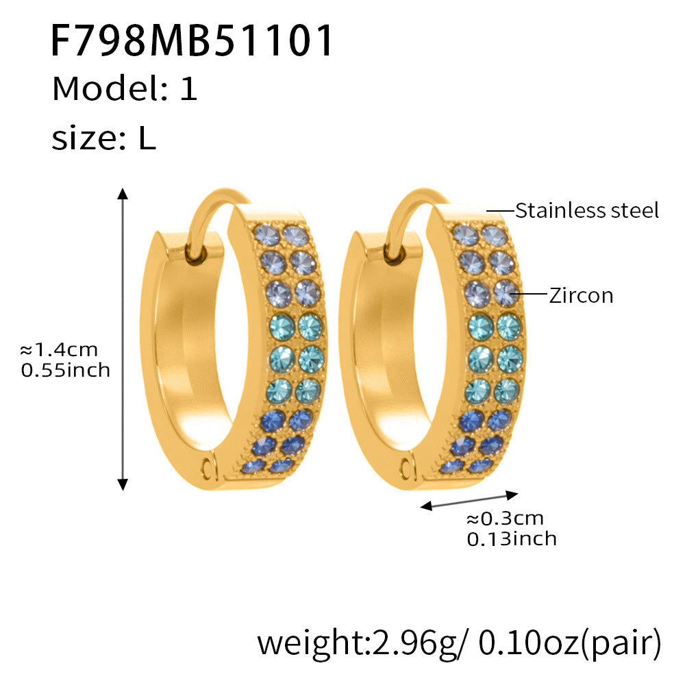 D관 - 스테인리스 18K 도금 C자형 멀티컬러 큐빅 귀걸이 [F798] 25.11-1