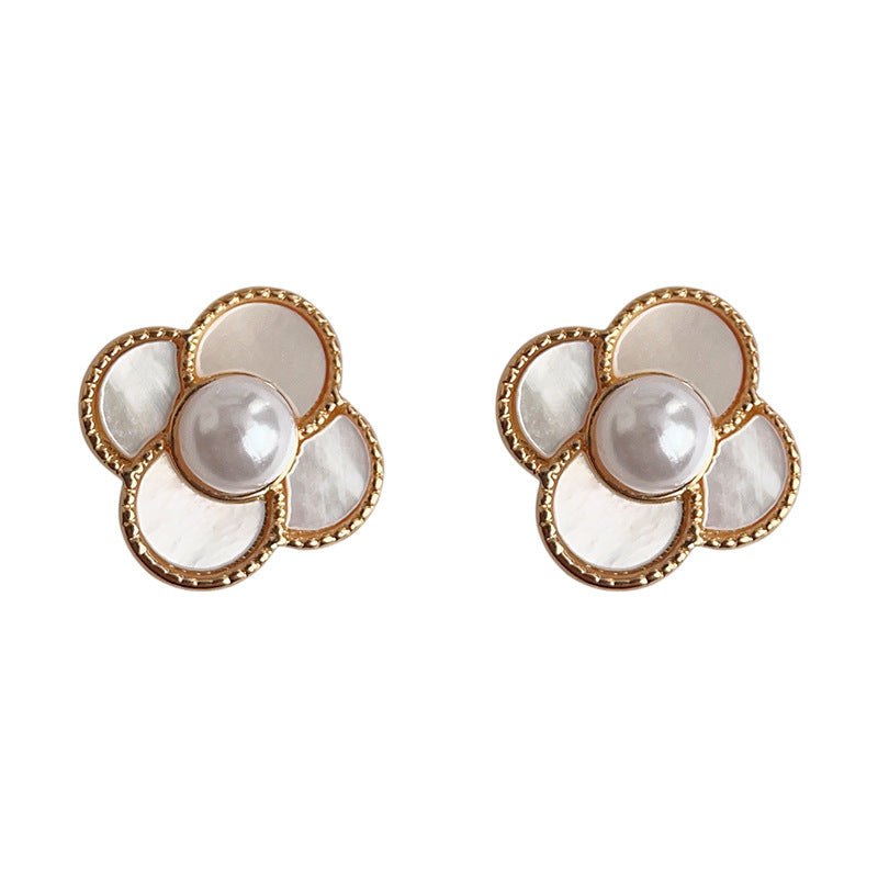 C관 - 진주 고급스러운 네잎클로버 14K 도금 귀걸이 [3725] 24.04-3