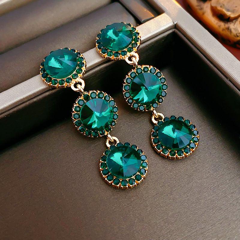 C관 - 실버 큐빅 롱 원형 컬러 크리스탈 유럽풍 모던 귀걸이 [E5450] 24.02-1