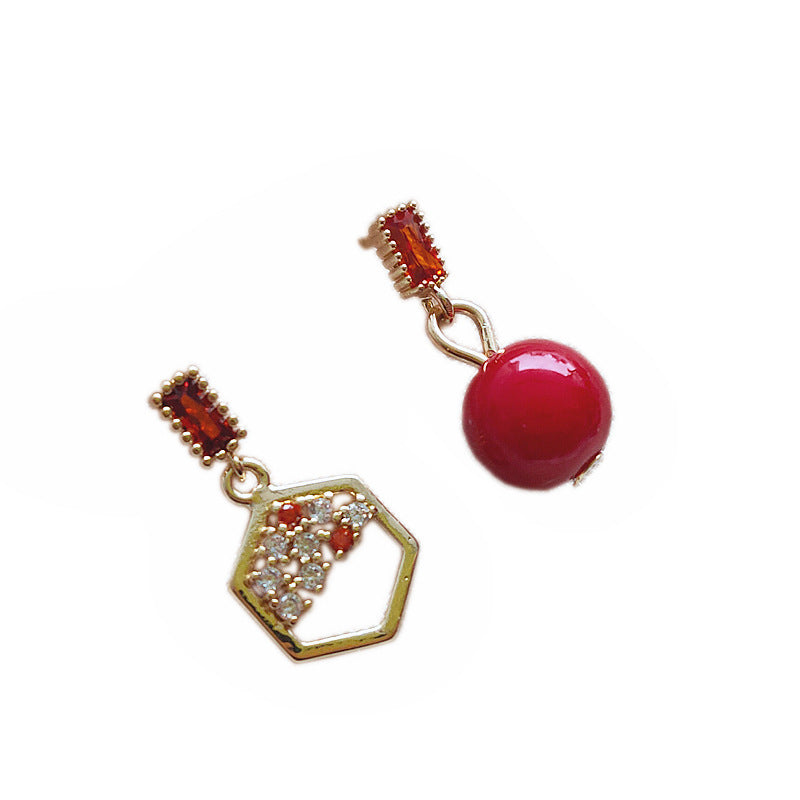 C관 - 14K 도금 고급스러운 불규칙한 빨간 진주 귀걸이 [1259] 24.05-4