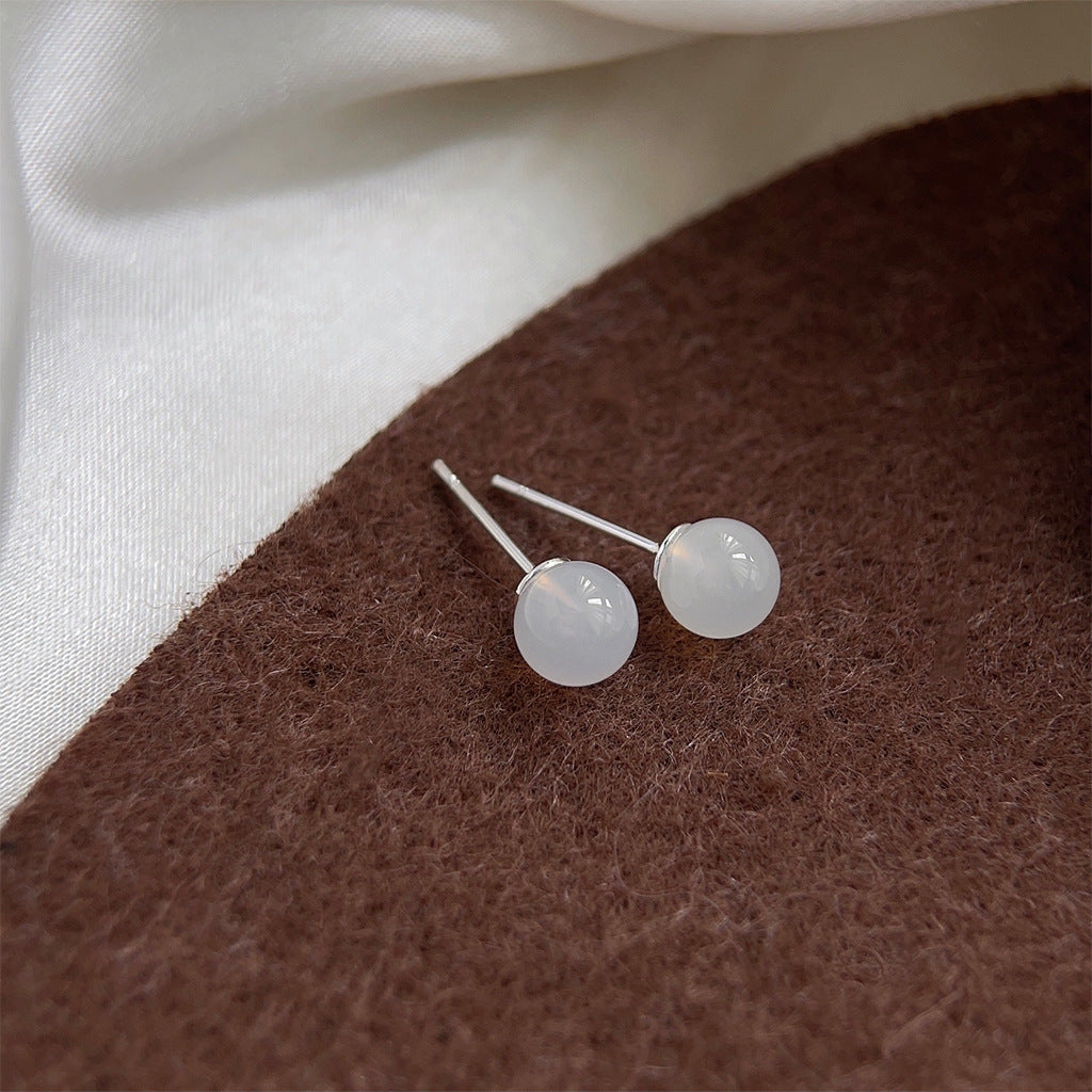 C관 - 백마노 천연석 은침 귀걸이 간결하고 고급스러운 귀걸이 [3828-3830] 24.04-3