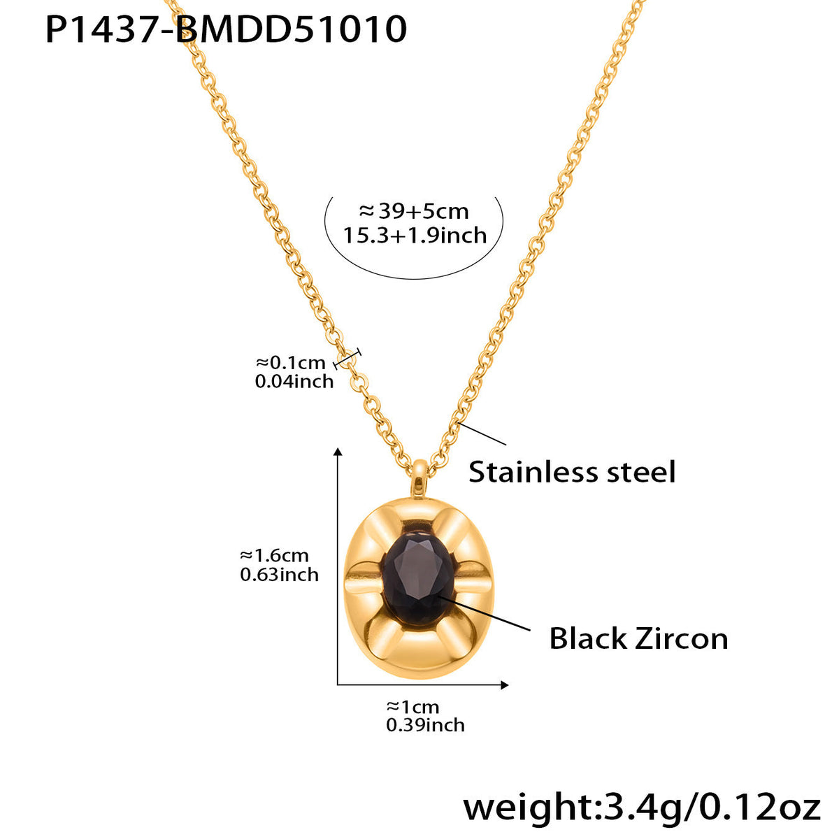 D관 - 스테인리스 스틸 블랙 큐빅 타원형 펜던트 목걸이 [P1437] 25.10-3