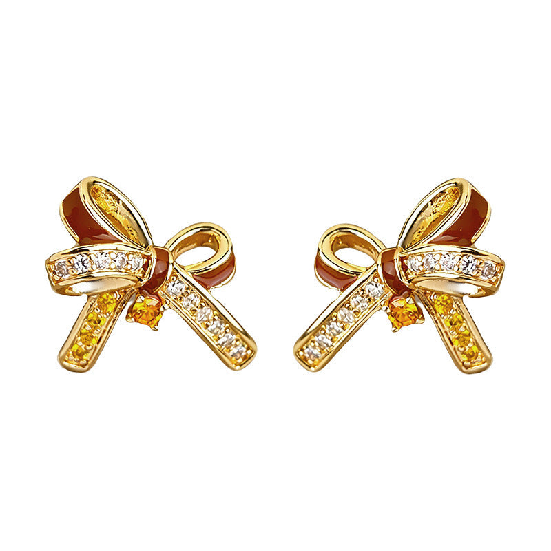 C관 - 핸드페인팅 리본 큐빅 925 은침 귀걸이 [7237] 25.12-3