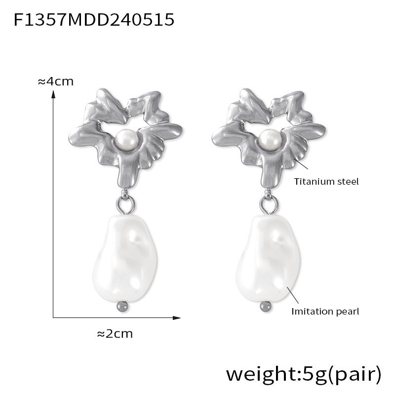 D관 - 티타늄 스틸 18K 도금 모조 진주 펜던트 귀걸이 [F1357] 24.05-4