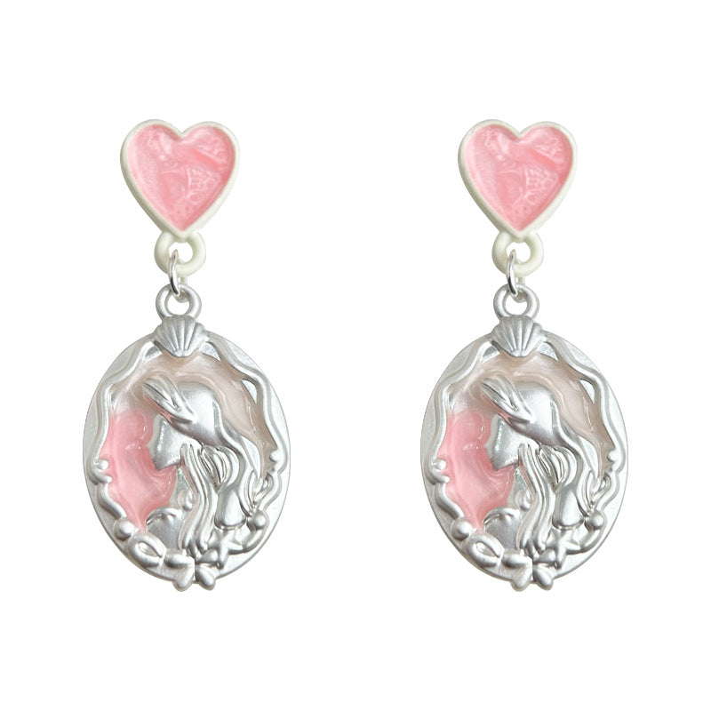 C관 - 핑크 컬러 오일코팅 미인 초상화 귀걸이 [5575] 25.02-3
