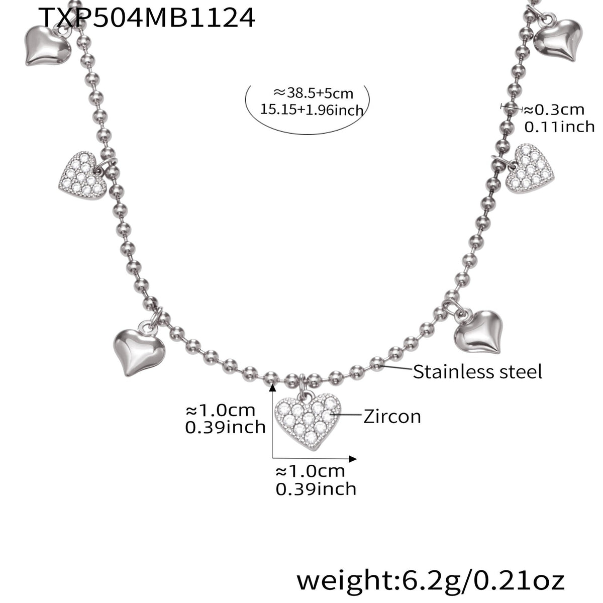 D관 - 스테인리스 스틸 하트 풀큐빅 18K 도금 펜던트 귀걸이 목걸이 팔찌 발찌 [TXP504] 25.11-4