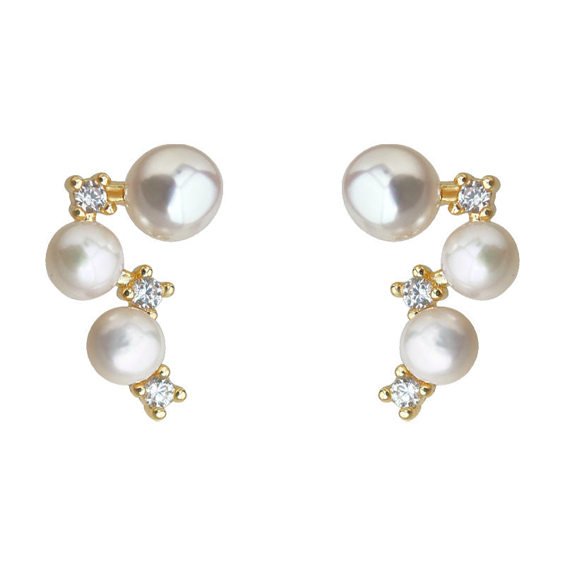C관 - 14K 도금 925 은침 큐빅 담수 진주 귀걸이 [5475] 25.02-3
