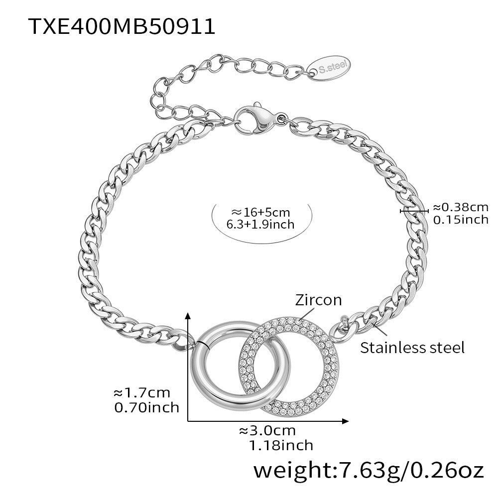 D관 - 더블 링 큐빅 18K 도금 스테인리스 스틸 목걸이 팔찌 [TXP400-TXE400] 25.09-3
