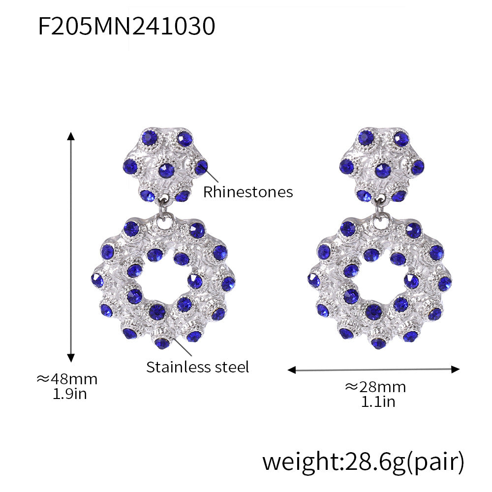 D관 - 빈티지 도넛 라인스톤 스테인리스 스틸 귀걸이 2단 목걸이 [F205-P2080-P2081] 24.11-2