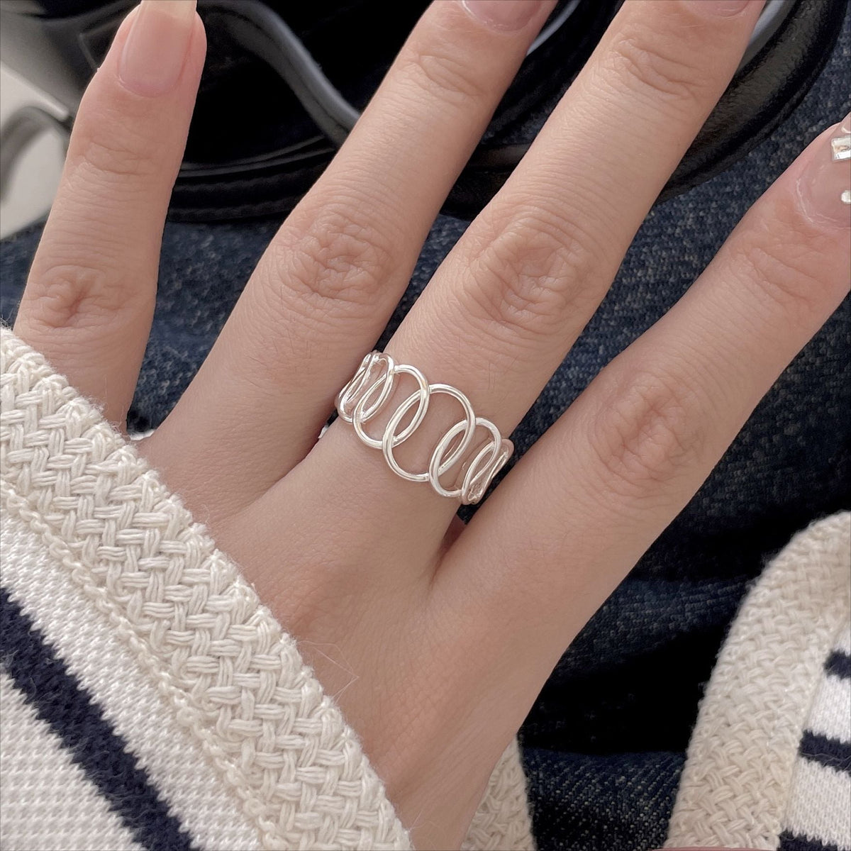 F관 - 925 실버 라인 타원 오픈형 반지 [J1899] 25.12-2